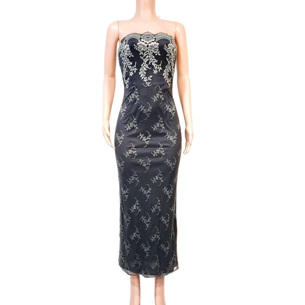 Gunne Sax Jessica McClintock Grey Silver Lace Prom Formal Event Gown Sz 7 USA